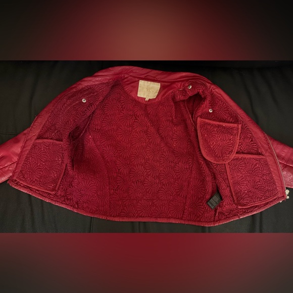 MAJE Leather Motorcycle Jacket in Red Lambskin, VGUC - Picture 5 of 17
